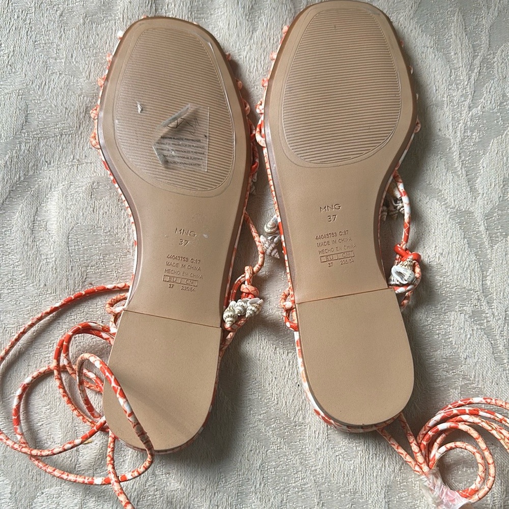 Mango MNG Orange Strappy Shell Sandals with Cage Design size 6.5 - Picture 8 of 10